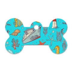 Colored-sketched-sea-elements-pattern-background-sea-life-animals-illustration Dog Tag Bone (two Sides) by uniart180623