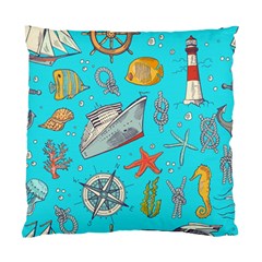 Colored-sketched-sea-elements-pattern-background-sea-life-animals-illustration Standard Cushion Case (two Sides) by uniart180623