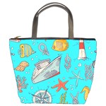 Colored-sketched-sea-elements-pattern-background-sea-life-animals-illustration Bucket Bag Front