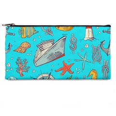 Colored-sketched-sea-elements-pattern-background-sea-life-animals-illustration Pencil Case