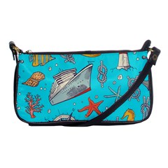 Colored-sketched-sea-elements-pattern-background-sea-life-animals-illustration Shoulder Clutch Bag by uniart180623