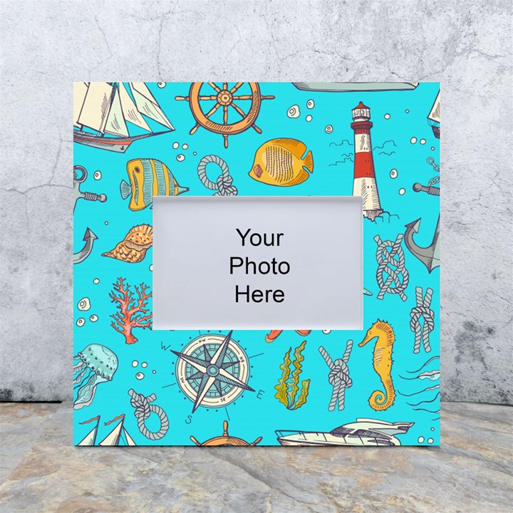 Colored-sketched-sea-elements-pattern-background-sea-life-animals-illustration White Box Photo Frame 4  x 6 