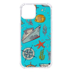 Colored-sketched-sea-elements-pattern-background-sea-life-animals-illustration Iphone 14 Tpu Uv Print Case