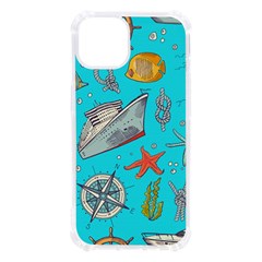 Colored-sketched-sea-elements-pattern-background-sea-life-animals-illustration Iphone 13 Tpu Uv Print Case by uniart180623