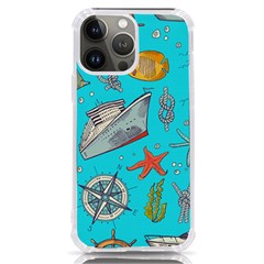 Colored-sketched-sea-elements-pattern-background-sea-life-animals-illustration Iphone 13 Pro Max Tpu Uv Print Case by uniart180623