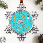 Colored-sketched-sea-elements-pattern-background-sea-life-animals-illustration Metal Large Snowflake Ornament Front