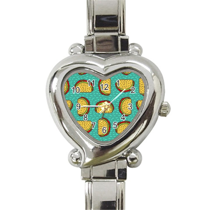 Taco-drawing-background-mexican-fast-food-pattern Heart Italian Charm Watch