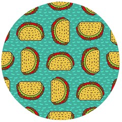 Taco-drawing-background-mexican-fast-food-pattern Wooden Bottle Opener (round)