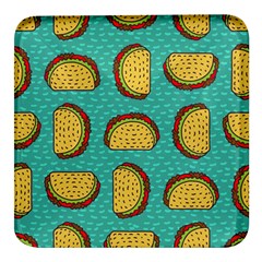 Taco-drawing-background-mexican-fast-food-pattern Square Glass Fridge Magnet (4 Pack) by uniart180623