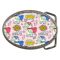 Seamless-pattern-with-many-funny-cute-superhero-dinosaurs-t-rex-mask-cloak-with-comics-style-inscrip Belt Buckles by uniart180623