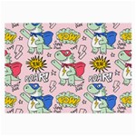 Seamless-pattern-with-many-funny-cute-superhero-dinosaurs-t-rex-mask-cloak-with-comics-style-inscrip Large Glasses Cloth Front