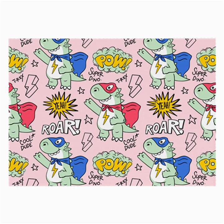 Seamless-pattern-with-many-funny-cute-superhero-dinosaurs-t-rex-mask-cloak-with-comics-style-inscrip Large Glasses Cloth