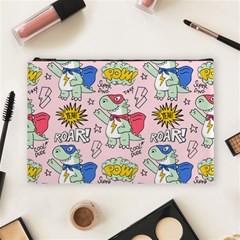 Seamless-pattern-with-many-funny-cute-superhero-dinosaurs-t-rex-mask-cloak-with-comics-style-inscrip Cosmetic Bag (large) by uniart180623