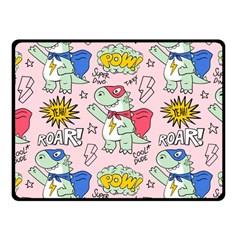 Seamless-pattern-with-many-funny-cute-superhero-dinosaurs-t-rex-mask-cloak-with-comics-style-inscrip Fleece Blanket (small) by uniart180623