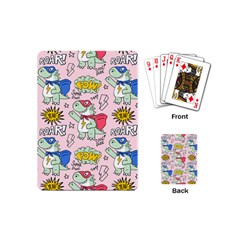 Seamless-pattern-with-many-funny-cute-superhero-dinosaurs-t-rex-mask-cloak-with-comics-style-inscrip Playing Cards Single Design (mini) by uniart180623