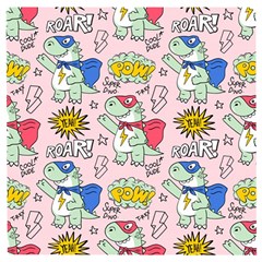 Seamless-pattern-with-many-funny-cute-superhero-dinosaurs-t-rex-mask-cloak-with-comics-style-inscrip Wooden Puzzle Square by uniart180623