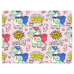 Seamless-pattern-with-many-funny-cute-superhero-dinosaurs-t-rex-mask-cloak-with-comics-style-inscrip Premium Plush Fleece Blanket (extra Small) by uniart180623