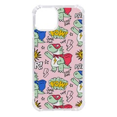 Seamless-pattern-with-many-funny-cute-superhero-dinosaurs-t-rex-mask-cloak-with-comics-style-inscrip Iphone 14 Tpu Uv Print Case by uniart180623