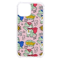 Seamless-pattern-with-many-funny-cute-superhero-dinosaurs-t-rex-mask-cloak-with-comics-style-inscrip Iphone 13 Mini Tpu Uv Print Case by uniart180623