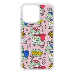 Seamless-pattern-with-many-funny-cute-superhero-dinosaurs-t-rex-mask-cloak-with-comics-style-inscrip Iphone 13 Pro Tpu Uv Print Case by uniart180623