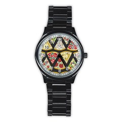 Vector-seamless-pattern-with-italian-pizza-top-view Stainless Steel Round Watch