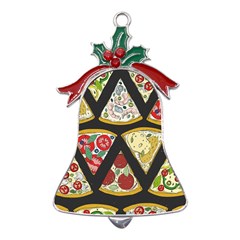 Vector-seamless-pattern-with-italian-pizza-top-view Metal Holly Leaf Bell Ornament by uniart180623