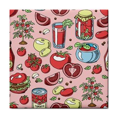 Tomato-seamless-pattern-juicy-tomatoes-food-sauce-ketchup-soup-paste-with-fresh-red-vegetables Tile Coaster by uniart180623