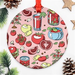 Tomato-seamless-pattern-juicy-tomatoes-food-sauce-ketchup-soup-paste-with-fresh-red-vegetables Ornament (round) by uniart180623