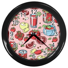 Tomato-seamless-pattern-juicy-tomatoes-food-sauce-ketchup-soup-paste-with-fresh-red-vegetables Wall Clock (black) by uniart180623