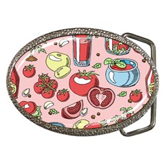 Tomato-seamless-pattern-juicy-tomatoes-food-sauce-ketchup-soup-paste-with-fresh-red-vegetables Belt Buckles by uniart180623