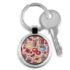 Tomato-seamless-pattern-juicy-tomatoes-food-sauce-ketchup-soup-paste-with-fresh-red-vegetables Key Chain (round) by uniart180623