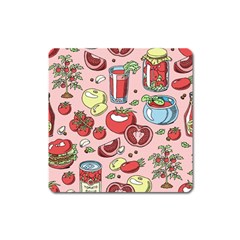 Tomato-seamless-pattern-juicy-tomatoes-food-sauce-ketchup-soup-paste-with-fresh-red-vegetables Square Magnet by uniart180623