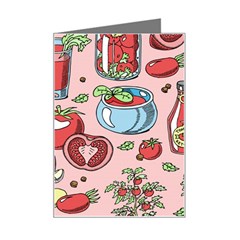 Tomato-seamless-pattern-juicy-tomatoes-food-sauce-ketchup-soup-paste-with-fresh-red-vegetables Mini Greeting Card by uniart180623