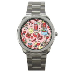 Tomato-seamless-pattern-juicy-tomatoes-food-sauce-ketchup-soup-paste-with-fresh-red-vegetables Sport Metal Watch by uniart180623