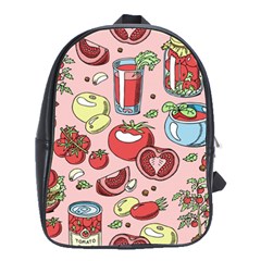 Tomato-seamless-pattern-juicy-tomatoes-food-sauce-ketchup-soup-paste-with-fresh-red-vegetables School Bag (large) by uniart180623