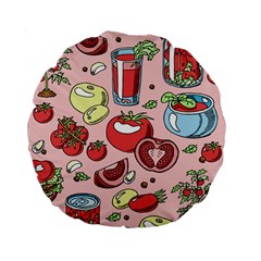 Tomato-seamless-pattern-juicy-tomatoes-food-sauce-ketchup-soup-paste-with-fresh-red-vegetables Standard 15  Premium Round Cushions by uniart180623