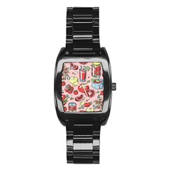 Tomato-seamless-pattern-juicy-tomatoes-food-sauce-ketchup-soup-paste-with-fresh-red-vegetables Stainless Steel Barrel Watch by uniart180623