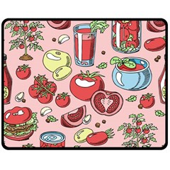 Tomato-seamless-pattern-juicy-tomatoes-food-sauce-ketchup-soup-paste-with-fresh-red-vegetables Two Sides Fleece Blanket (medium) by uniart180623