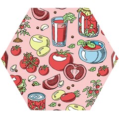 Tomato-seamless-pattern-juicy-tomatoes-food-sauce-ketchup-soup-paste-with-fresh-red-vegetables Wooden Puzzle Hexagon by uniart180623