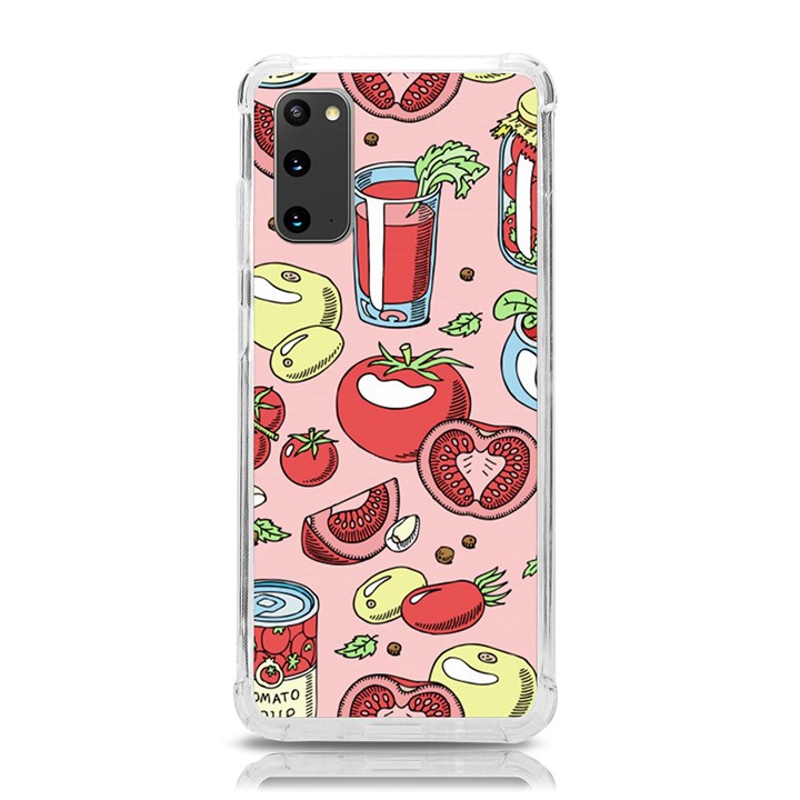 Tomato-seamless-pattern-juicy-tomatoes-food-sauce-ketchup-soup-paste-with-fresh-red-vegetables Samsung Galaxy S20 6.2 Inch TPU UV Case