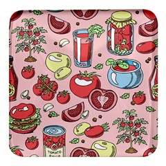 Tomato-seamless-pattern-juicy-tomatoes-food-sauce-ketchup-soup-paste-with-fresh-red-vegetables Square Glass Fridge Magnet (4 Pack) by uniart180623