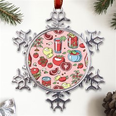 Tomato-seamless-pattern-juicy-tomatoes-food-sauce-ketchup-soup-paste-with-fresh-red-vegetables Metal Large Snowflake Ornament by uniart180623