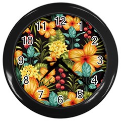 Fabulous-colorful-floral-seamless Wall Clock (black) by uniart180623