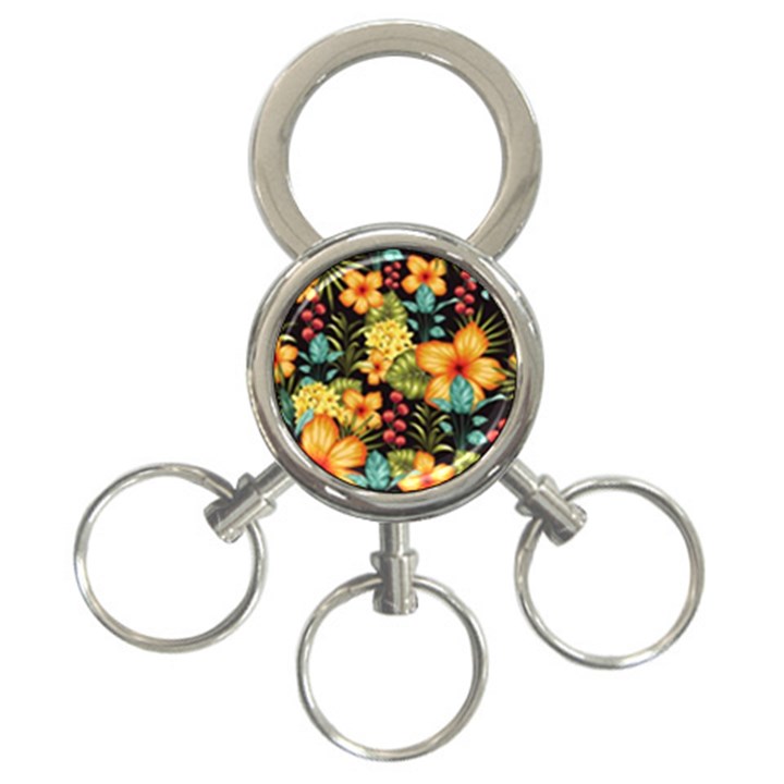 Fabulous-colorful-floral-seamless 3-Ring Key Chain