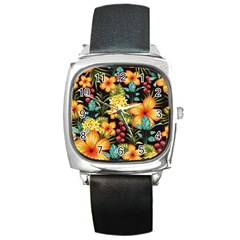 Fabulous-colorful-floral-seamless Square Metal Watch by uniart180623