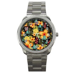 Fabulous-colorful-floral-seamless Sport Metal Watch by uniart180623