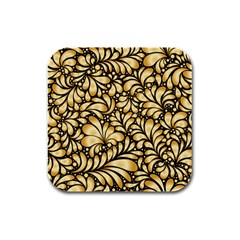 Damask-teardrop-gold-ornament-seamless-pattern Rubber Square Coaster (4 Pack) by uniart180623