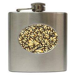 Damask-teardrop-gold-ornament-seamless-pattern Hip Flask (6 Oz) by uniart180623