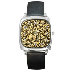 Damask-teardrop-gold-ornament-seamless-pattern Square Metal Watch by uniart180623