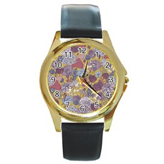 Floral-seamless-pattern-with-flowers-vintage-background-colorful-illustration Round Gold Metal Watch